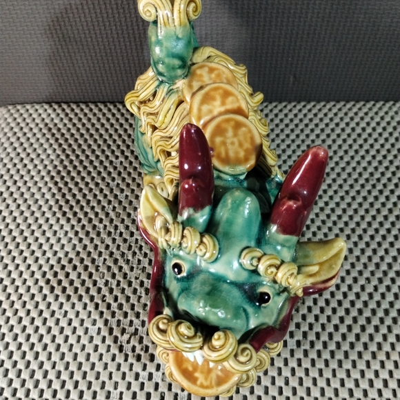 Chinese Traditional WuCai Porcelain Feng Shui kylin Foo Dog Lion Statue - Picture 10 of 12